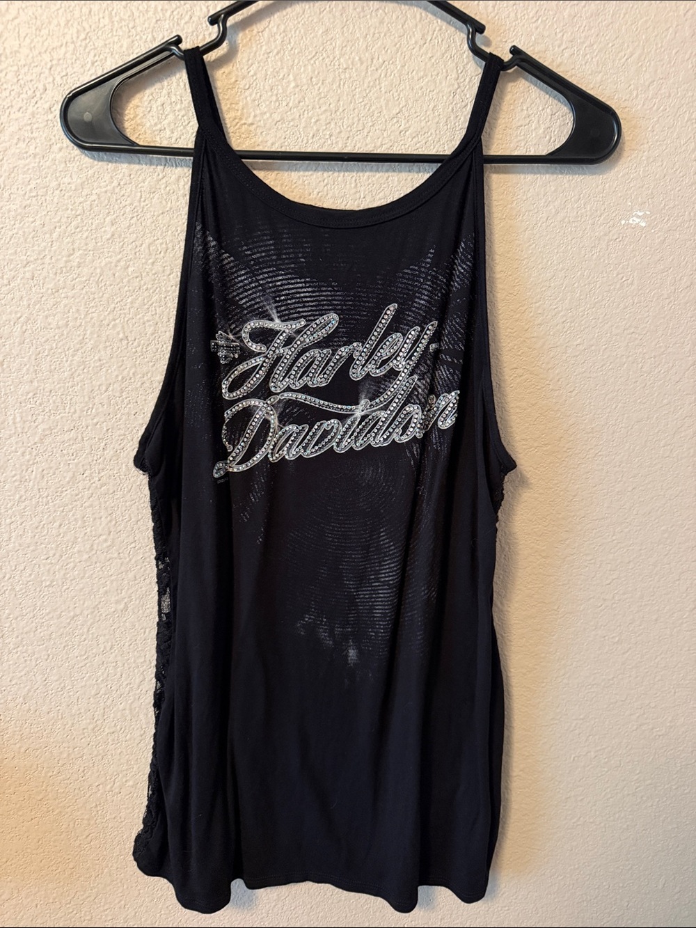 Harley-Davidson Black Tank with Silver Rhinestone Script